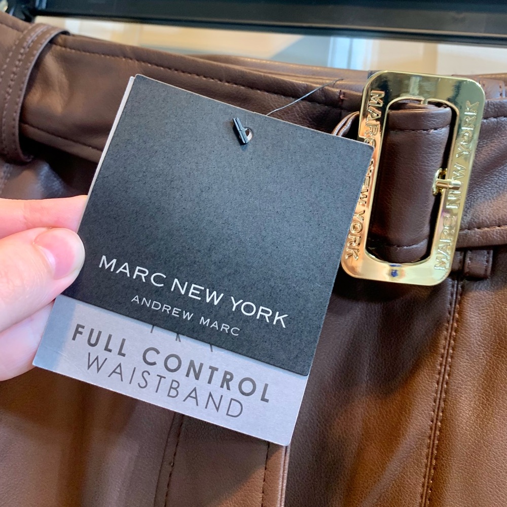 Marc New York Dark Brown Faux Leather Pencil Skirt with Belt - Picture 5 of 8